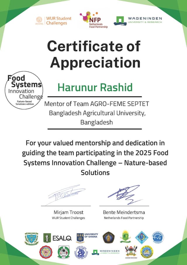 WUR Food Systems Innovation Challenge 2025 — Mentor of Team AGRO-FEME SEPTET